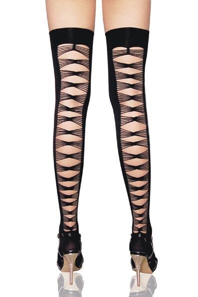 Women\'s sexy Lycra opaque thigh highs with criss cross back seam garter stocking s7818