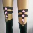 2017 new pastel goth elastic stocking with garter belt flower female suspender belt bust leg bondage