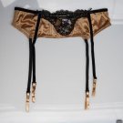 Sexy Garters Coffee Satin Lace Velvet Bow Metal Buckles Sexy Garter Belts for Stocking Fishbones Fem
