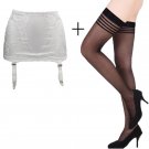 White Fashion Vintage Sexy Classic Metal Clips Garter Belt with Black stocking set for women/female/