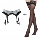 Sexy Garter Stripe Gauze Metal Buckles/Clips Garter Belts with Black stocking set for Women/female/l