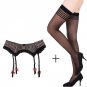 Sexy Garter Stripe Gauze Metal Buckles/Clips Garter Belts with Black stocking set for Women/female/l
