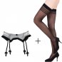 Sexy Garter Stripe Gauze Metal Buckles/Clips Garter Belts with Black stocking set for Women/female/l