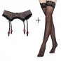 Sexy Garter Stripe Gauze Metal Buckles/Clips Garter Belts with Black stocking set for Women/female/l