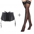 Black Garters Bow Decoration Sexy High Waist Bandage Wide Elasticity Garter Belt with Black stocking