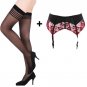 New fashion comfort Sexy Plus size Wine red floral embroidery Garter Belt with Black stocking set fo