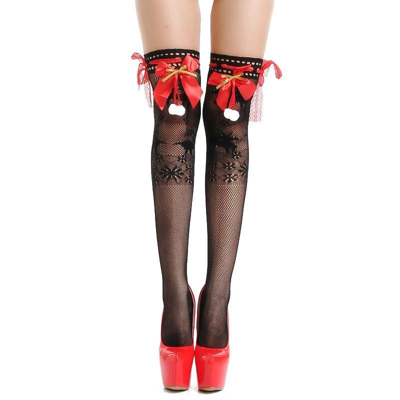 Hot Sale Women Pantyhose Sexy Stockings Bow Lace mesh Long Socks Fishnet High Belt Nylon Erotic Stoc