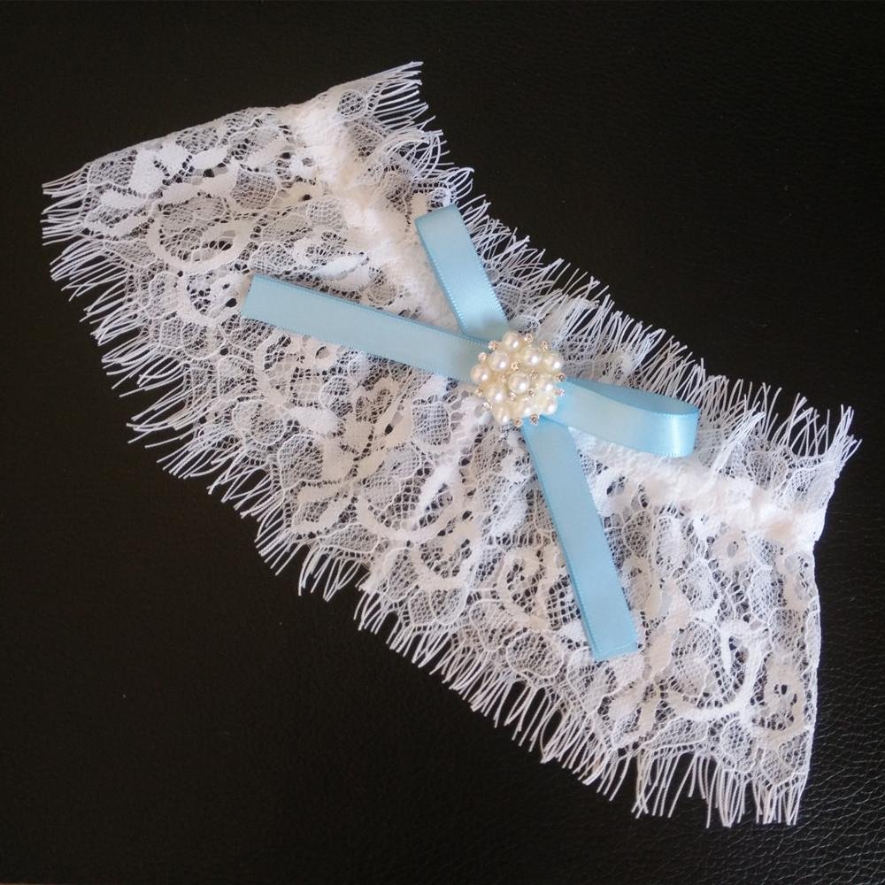 Women Girl Princess Cosplay Wedding Party Bridal Lace Floral Blue Leg Ring Loop Stocking Pearl Garte