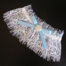 Women Girl Princess Cosplay Wedding Party Bridal Lace Floral Blue Leg Ring Loop Stocking Pearl Garte