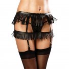 2017 New Women Black Stocking Belt Suspender Faux Leather Ruffles Underwear Nightclub Tassels Design
