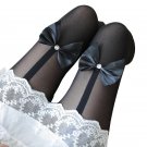 Black Personality Tights Female Mock Suspenders Sheer Bowknot Has Drill Bowknot Stockings Fashion Pa