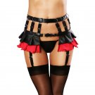 2017 New Women Black Sexy Metallic Garters Faux Leather Stocking Belt Ruffles Underwear Suspender Se