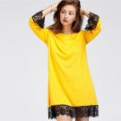 2017 New Arrival Autumn Women O Neck Patchwork Lace Mini Dress Long Sleeve Casual Loose Fashion Shor