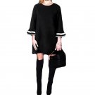 2017 Fashion Women Summer O-neck Ruffles Stripe Flare Sleeve Zipper Back Casual Loose Solid Mini Dre