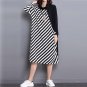2017 Vintage Women Bow Neck Long Batwing Sleeve Stripe Stitching Autumn Loose Casual Party Midi Dres