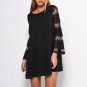 Women Mini Dress O-neck Bell Sleeve Lace Hollow Out Splice Long Shirt Dresses Patchwork Oversized Ca