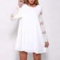 Women Mini Dress O-neck Bell Sleeve Lace Hollow Out Splice Long Shirt Dresses Patchwork Oversized Ca