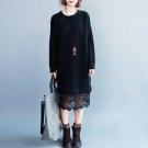 2017 Womens Fashion Crew Neck Long Sleeve Lace Crochet Stitching Fall Loose Casual Party Long Tops M
