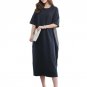 2017 Fashion Womens Round Neck Short Sleeve Summer Casual Striped Splice Loose Midi Dress Beach Vest