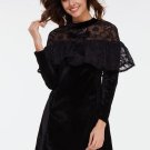 Black Lace Patchwork Velvet Women\'s Long Sleeve Dress