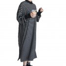 Autumn Women Striped Dresses Long Sleeve Stand Collar Dress Split Side Patchwork Vestidos Oversized 