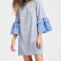 New Arrival 2017 Autumn Dress Women Plaid Patchwork Flare Sleeve O Neck Mini Dresses Ladies Casual L