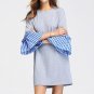 New Arrival 2017 Autumn Dress Women Plaid Patchwork Flare Sleeve O Neck Mini Dresses Ladies Casual L