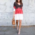2017 Fashion Autumn Women Choker V Neck Long Sleeve Gradient Color Casual Loose Mini Dress OL work P