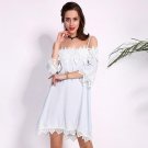 2017 Summer Women Dress Lace Crochet Sexy Mini Dress Slash Neck Off Shoulder Flare Sleeve Casual Loo
