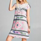 2017 Women Summer Dress Patchwork Geometric Print Mini Dresses Ladies Casual Short Sleeve Lace Croch