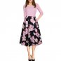 Autumn Women Midi Dresses V-Neck Three Quarters Sleeve Patchwork Floral Printed Flower Dress Casual