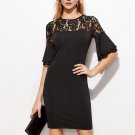 2017 Summer Mini Dress Elegant Women Lace Patchwork Hollow Out Party Dresses Butterfly Sleeve Bodyco