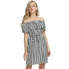 Off Shoulder Black Dress Women Strapless Slash Neck Striped Print Girl Sundress Party Beach Casual A