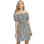Off Shoulder Black Dress Women Strapless Slash Neck Striped Print Girl Sundress Party Beach Casual A