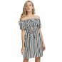 Off Shoulder Black Dress Women Strapless Slash Neck Striped Print Girl Sundress Party Beach Casual A