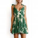 Hot Sale Summer Dress Womens Floral Leaves Print Dresses Sexy V Neck Backless Straps Dress Holiday B