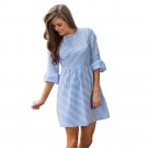 Women Autumn Striped Printing Dress Half Puff Sleeve Mini Dress High Quality Party Dress vestido cur