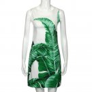 white Summer Dress 2017 Women Casual Green leaf Print Sleeveless Zipper Back Tank Mini Dress vestido