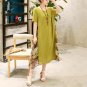 2017 Women Summer Dresses Cotton Linen Loose Patchwork Short Sleeve Floral Print O-Neck Orange Green