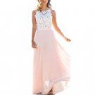 Women Chiffon Dress Summer Fashion Pink Lace Sexy Long Beach Dress O-Neck vestidos #LSN