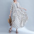 2017 Oversized Women Dress Polka-Dot Loose Blue Patchwork Deep V-neck 3/4 Sleeve Women Mix Dresses P