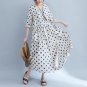2017 Oversized Women Dress Polka-Dot Loose Blue Patchwork Deep V-neck 3/4 Sleeve Women Mix Dresses P