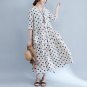 2017 Oversized Women Dress Polka-Dot Loose Blue Patchwork Deep V-neck 3/4 Sleeve Women Mix Dresses P