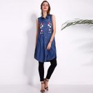 Vestidos 2017 Summer Women Long Blouse Shirts Vintage Embroidery Blue Denim Dress Casual Loose Sleev