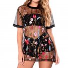 2017 Women Vestidos Sexy Mini Dress Mesh Embroidery Patchwork Casual Loose Dresses Short Sleeve O Ne