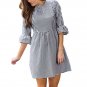 Vintage Puff Sleeve Autumn Dress Women Stripe Printing Half Sleeve Loose Mini Dress robe femme ete 2