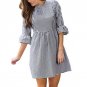 Vintage Puff Sleeve Autumn Dress Women Stripe Printing Half Sleeve Loose Mini Dress robe femme ete 2