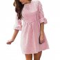 Vintage Puff Sleeve Autumn Dress Women Stripe Printing Half Sleeve Loose Mini Dress robe femme ete 2