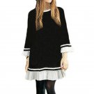 Plus Size New Womens Fashion Autumn Crew eck 3/4 Butterfly Sleeve Loose Mini Dress 2017 Ruffles Lace
