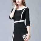 Three-Quarter Sleeve Slim Color Block Bodycon Women\'s Sheath Dress